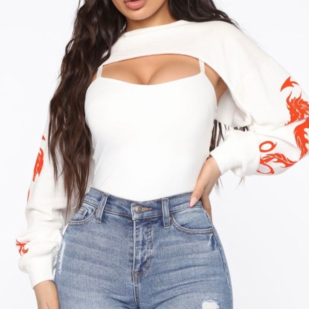 Long Sleeve Dragon Print half cut Sweater *NWT*